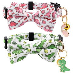 Gelwoo cotton cat collar with bowtie and dinosaur pattern for stylish, comfy daily wear
