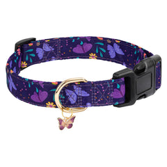 Gelwoo purple butterfly collar front view highlighting stylish flower design for dogs.