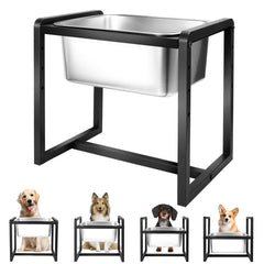 Generic adjustable height dog bowl stand showing four levels for ergonomic feeding.