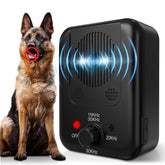 Generic anti-barking-device outdoors demonstrates weatherproof use and 33-foot deterrence
