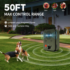 Generic dog bark-deterrent outdoor installation highlights weatherproof housing.