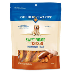 Generic Golden Rewards dog treats with real chicken breast and sweet potato for tasty training rewards.