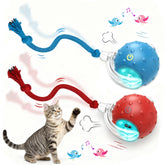 Generic Interactive Cat Toy Ball on blue surface shows fast rolling for energetic cats.