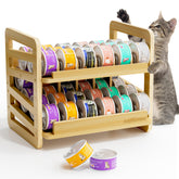 Generic rolling bamboo cat food organizer front view highlights sturdy, space-saving storage.