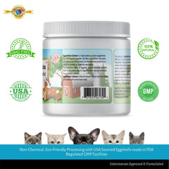 Gentle Blends Pet's Friend eggshellent calcium teaspoon-dosing demonstrates easy meal mixing for pets