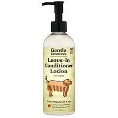 Gentle Creatures leave-in conditioner lotion bottle provides fragrance-free hydration for sensitive dog skin.