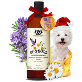 Gerrard Larriett dog shampoo bottle pour demonstrating calming formula for itchy skin relief.