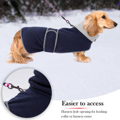 Geyecete dachshund coat back view illustrates secure outer fabric protection.