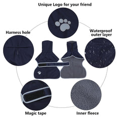 Geyecete dog winter coat with adjustable bands for secure fit during outdoor adventures.