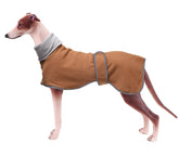 Geyecete Greyhound Cosy Fleece Jumper front view in brown for warm chilly walks outdoors.