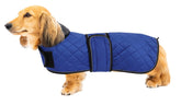 Geyecete warm thermal dachshund coat front view with waterproof fabric for cold-weather walks.