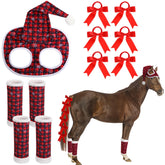 Geyoga Christmas horse hat close-up showing plush fleece and red trim for warmth and festivity