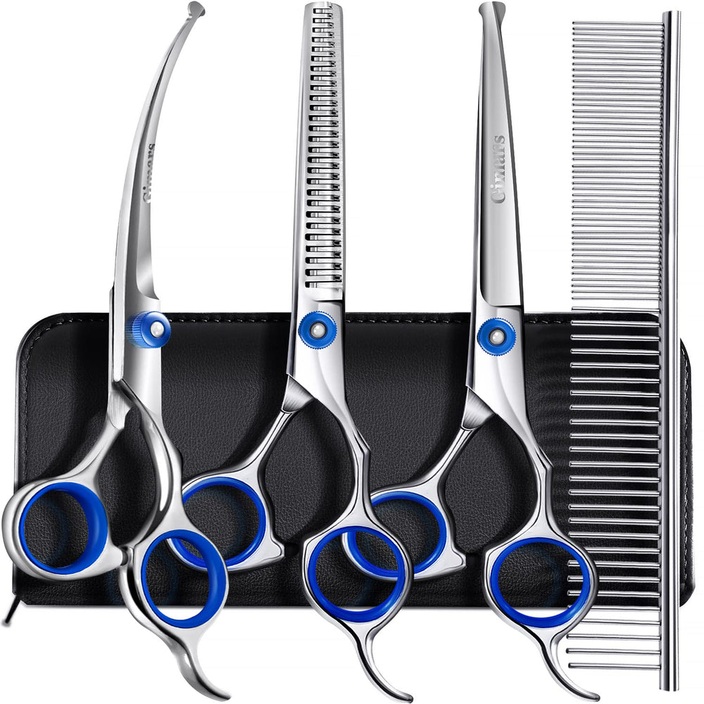 Gimars professional grooming scissors straight blade for precise, smooth fur trimming.