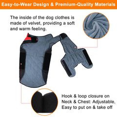 Gimilife warm dog winter coat side view demonstrates adjustable chest and neck closures for a snug fit.