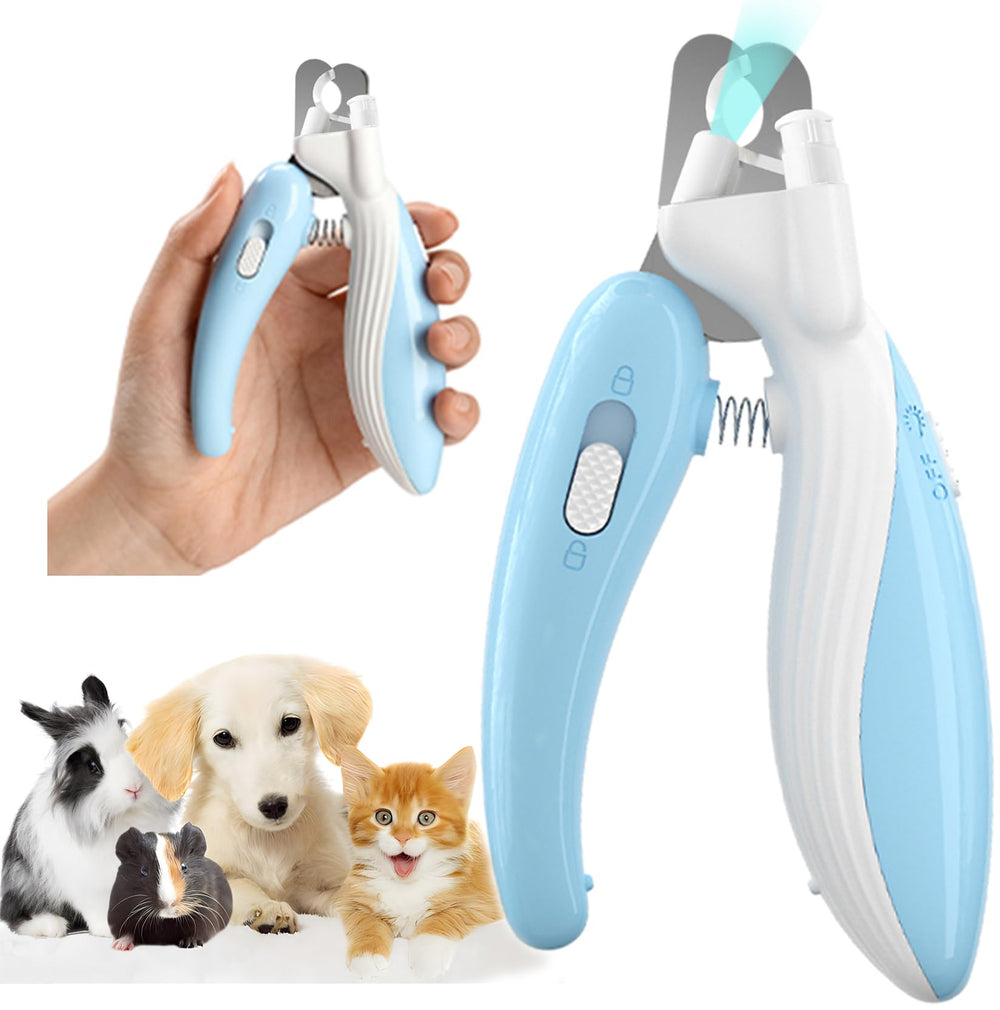 Ginalaia nail clippers light closeup blue demonstrates easy trimming with built-in illumination for safer cuts.