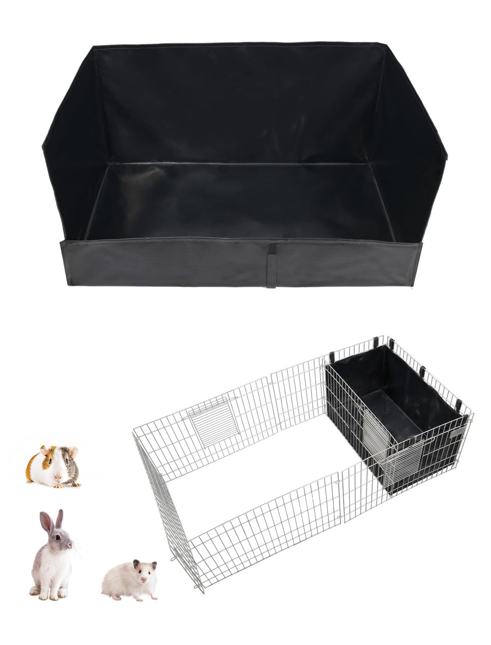 GINIDEAR guinea pig cage liner main view black, showing a dry, tidy habitat.