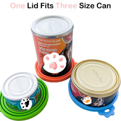 Giozoc can covers green lid shows flexible sizing for pet cans.