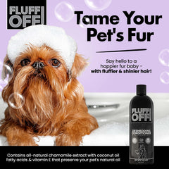 Girl With The Dogs Fluff Off application on dog shows undercoat reach and reduced shedding potential.
