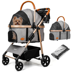 Gisaryc Dog Cat Stroller front view showing smooth 360° wheel navigation