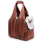 Gisaryc dog purse carrier brown side view for easy portable travel with small pets.
