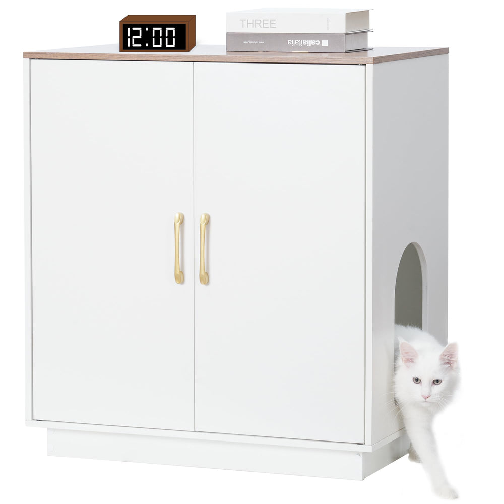 Gitelsnour litter box enclosure with hidden storage keeps cat supplies organized