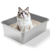 GIUOIDUO stainless steel cat litter box front view shows durable, easy-clean construction.