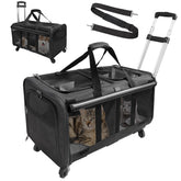 GJEASE Cat Rolling Carrier front view with dual compartments for two pets during travel