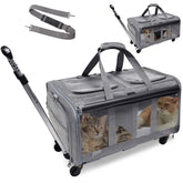 GJEASE cat rolling carrier with double-compartment design for two pets and visibility.