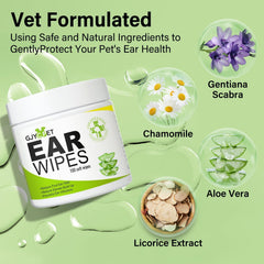 GJYC PET dog ear wipes application scene demonstrating easy cleaning around the outer ear
