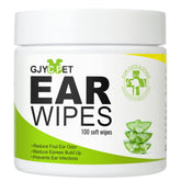 GJYC PET dog ear wipes packaging showing a 100-wipe pack for travel and home use