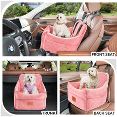 GL GLENSLAVE dog booster seat side view highlights memory foam comfort and anxiety relief on trips
