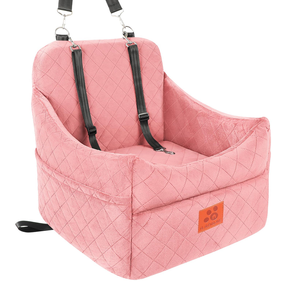GL GLENSLAVE dog car seat pink front view with secure harness access for safety