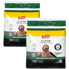 Glad for Pets jumbo training pads front packaging highlights all-in-one odor control and leak protection.
