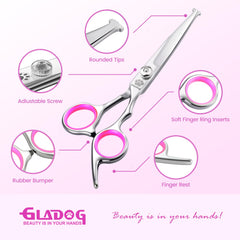 GLADOG 6.5-inch thinning shear, close-up, helps blend coats for a natural finish.
