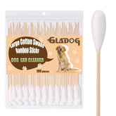 GLADOG bamboo-handle dog cotton buds for gentle ear cleaning during grooming.