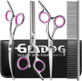 GLADOG professional 5in-1 scissors set, front view, rounded tips for safe pet grooming.