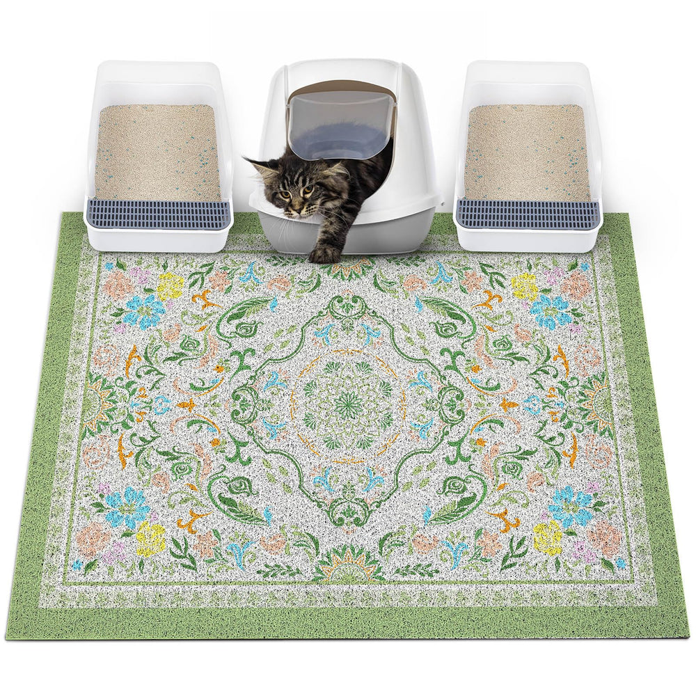 Glittme cat litter mat with non-slip bottom keeps the box steady and floors clean.