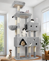Globlazer 81-inch cat tower assembly demonstrates sturdy, easy-to-assemble design for large cats.