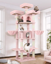 Globlazer Big Pink Cat Tower front view, tall multi-level playground for indoor cats