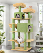 Globlazer Cactus Cat Tree Tower 76-Inch front view demonstrates roomy multi-level perches for multi-cat play.
