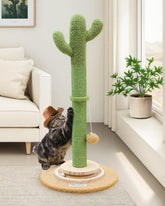Globlazer cactus scratching post with wooden ball track encourages playful engagement and claw maintenance.