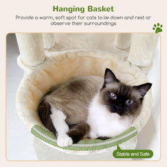 Globlazer cat tower interactive toys include hanging mouse and dangling ball for play.