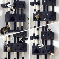 Globlazer cat tree with three condos provides private spaces for multiple cats