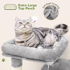 Globlazer cat tree tower top perch gives a wide high-view spot for surveying the home.