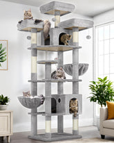 Globlazer F82 tall cat tree perches give cats elevated views for safe sunlit lounging.