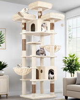 Globlazer F82 XXL cat tree side view highlighting multi-cat play and climbing potential