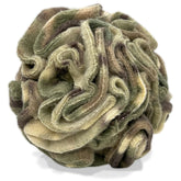 Glory To Dog snuffle ball camouflage close-up showing soft fleece folds for scent-based play.