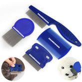 GNAWRISHING flea comb 4pc blue grip helps remove loose fur during grooming sessions.