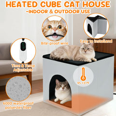GNEORA heated cat house with cube layout provides space for cats and kittens.