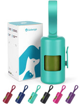 Gobeigo dog poop bag holder turquoise clip secured to a leash for quick bag access.